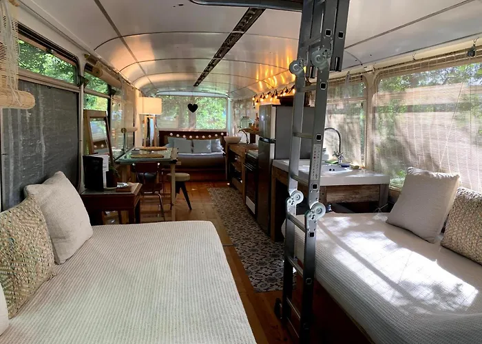 Camping Magic Roof Bus With Big Bath In The Tree Forest! *